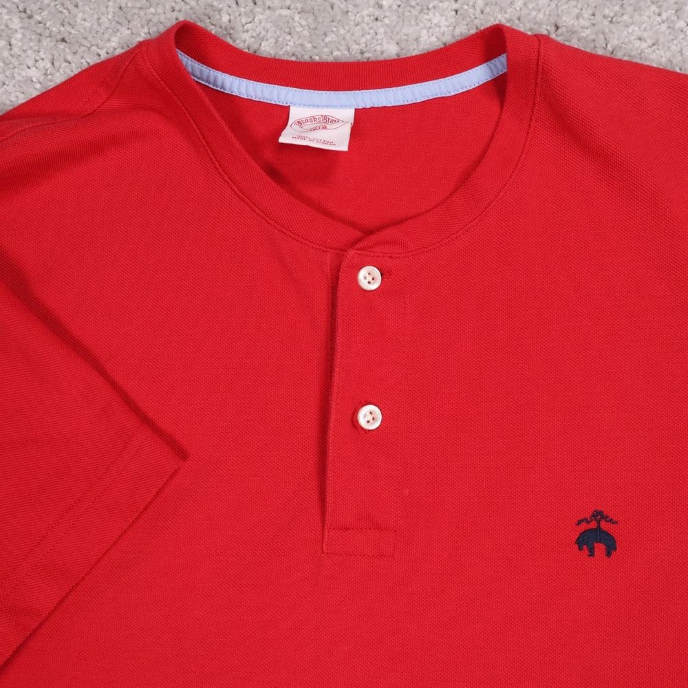 Brooks Brothers 1818‎ Henley Polo Shirt Short Sleeve Cotton Casual Top XL Slim